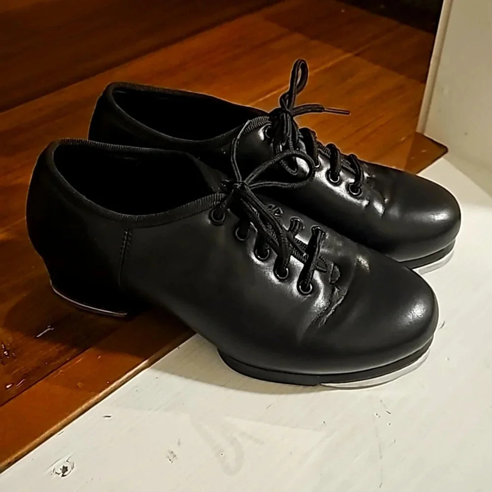 Unisex Leatherette 4cm Heel Tap Shoes With Lace-up Tap Dance Shoes